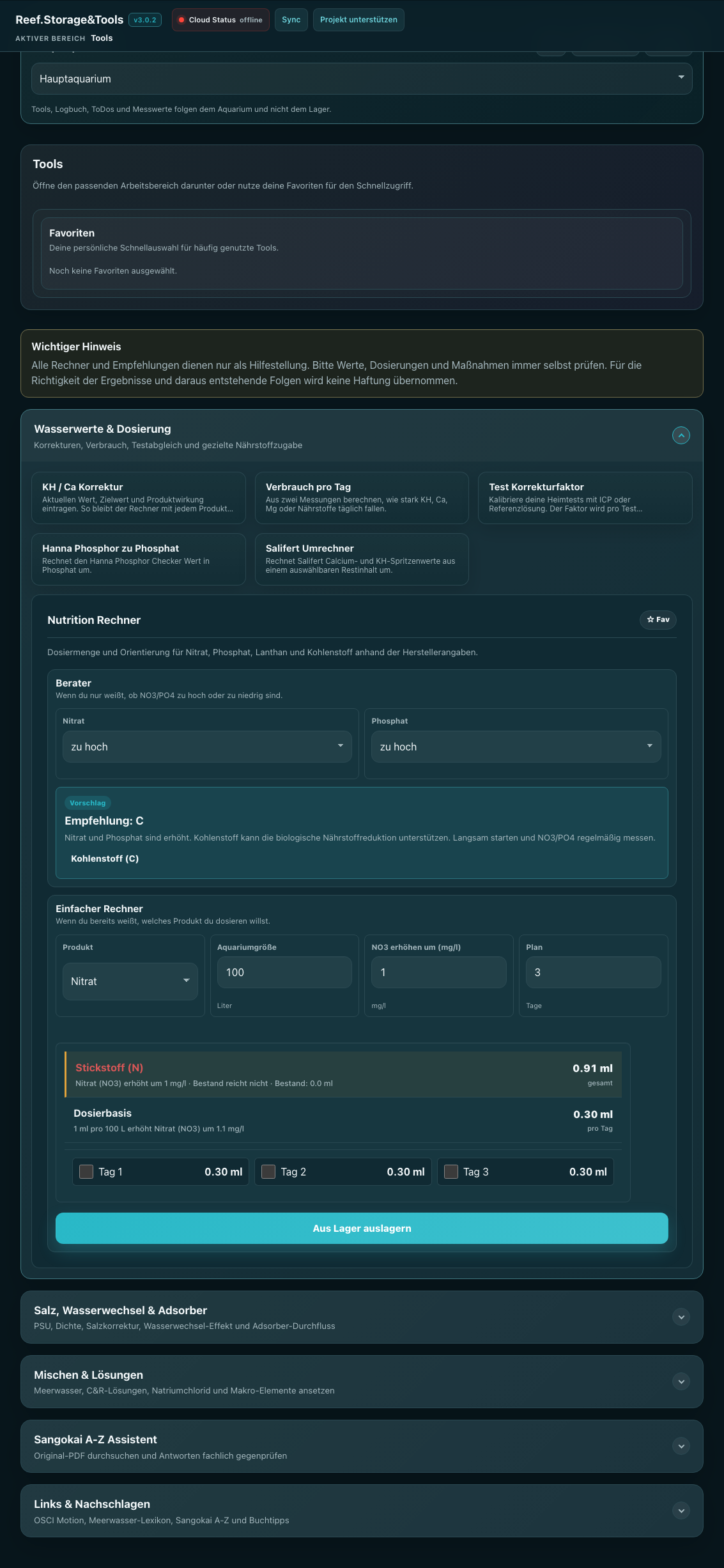 Screenshot Tools Dosierung