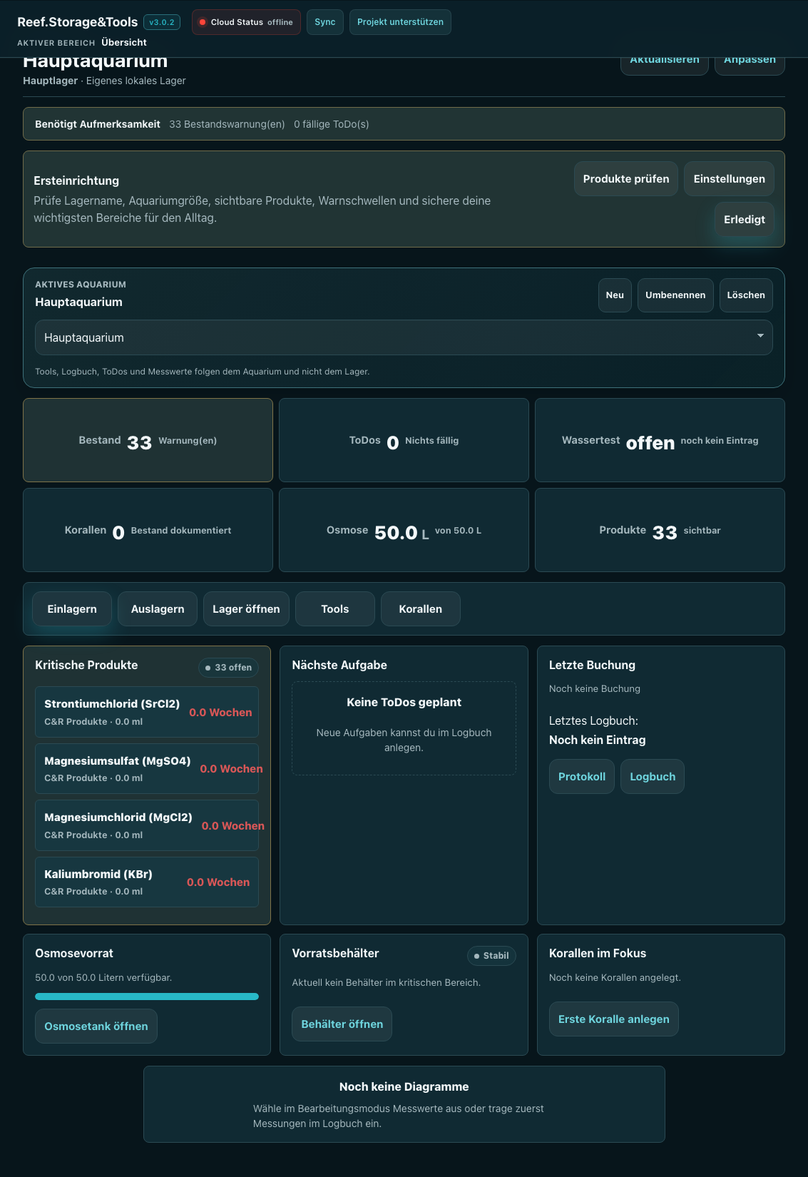 Screenshot der Reeftools Übersicht